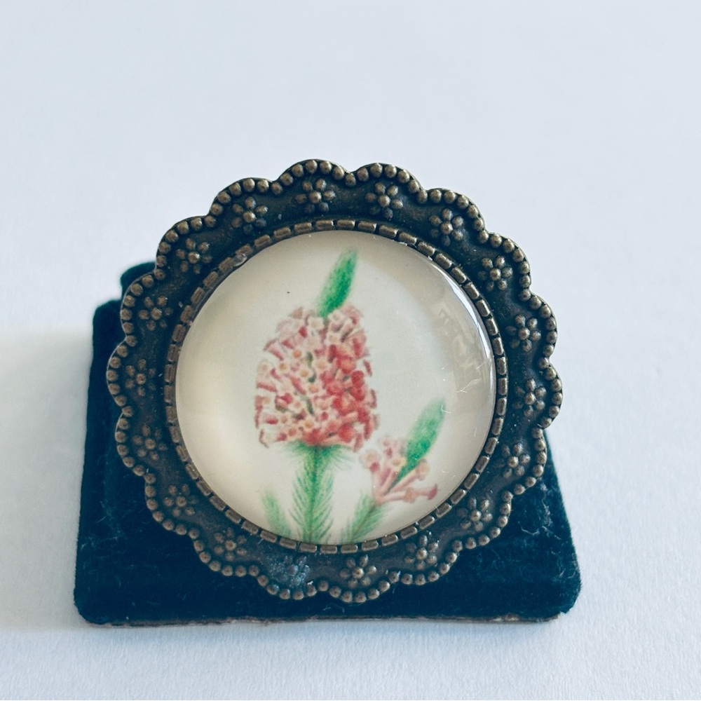 Vintage Floral Print Victorian Style Adjustable Ring, Handmade, NWT